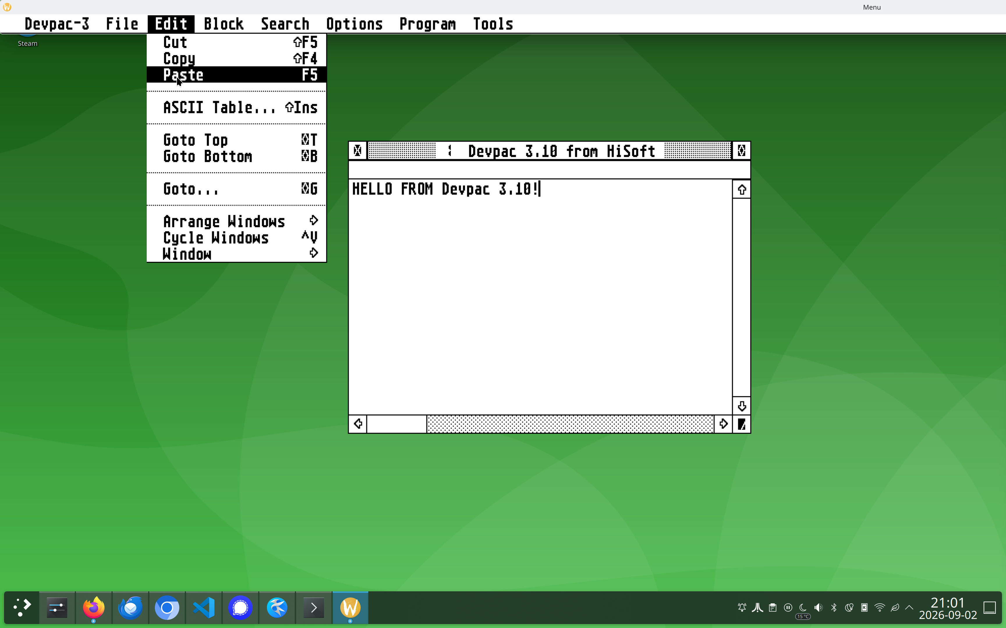 The GEM menu bar with a menu pulled down from it