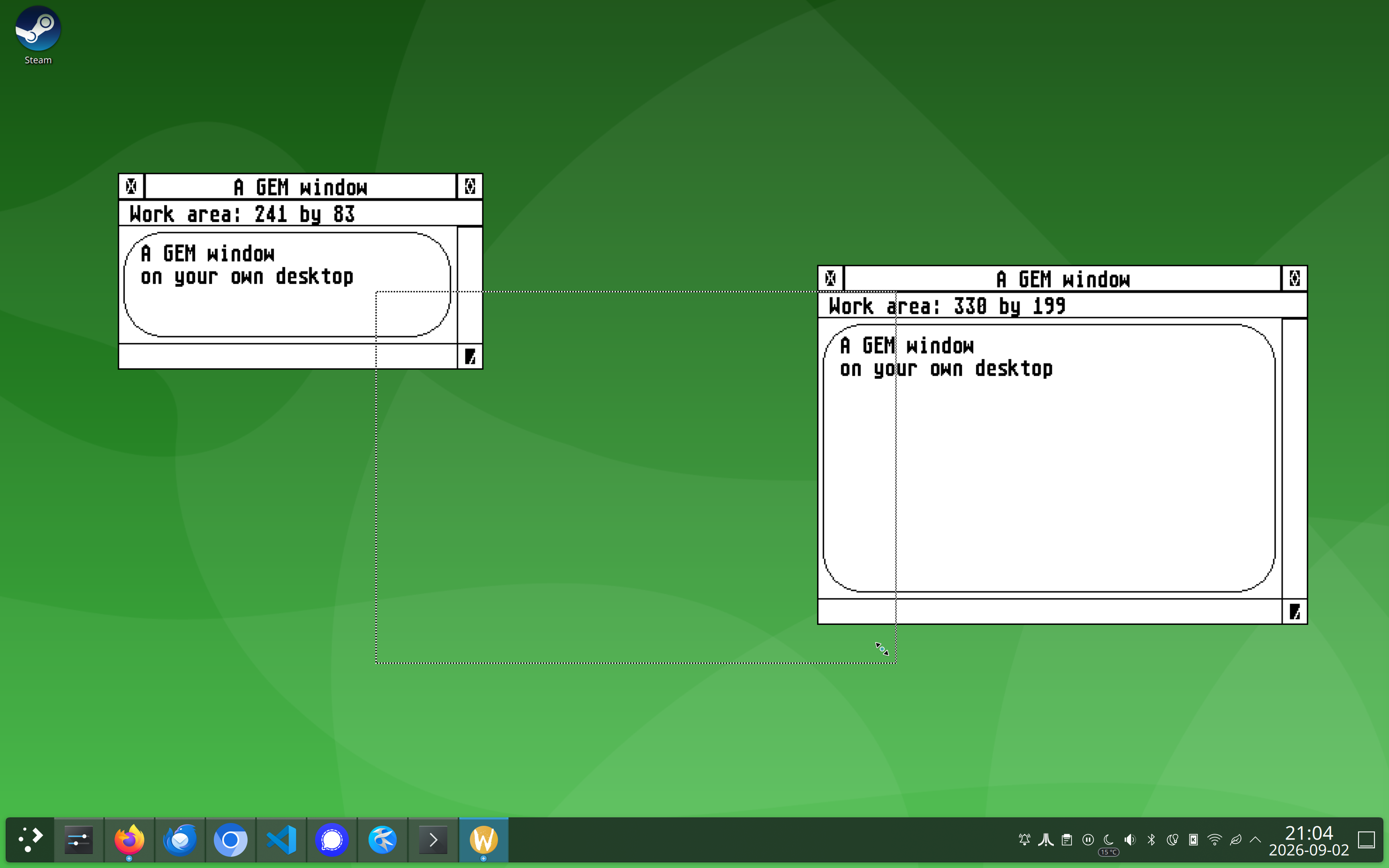 A GEM window being resized, with the outline following the pointer